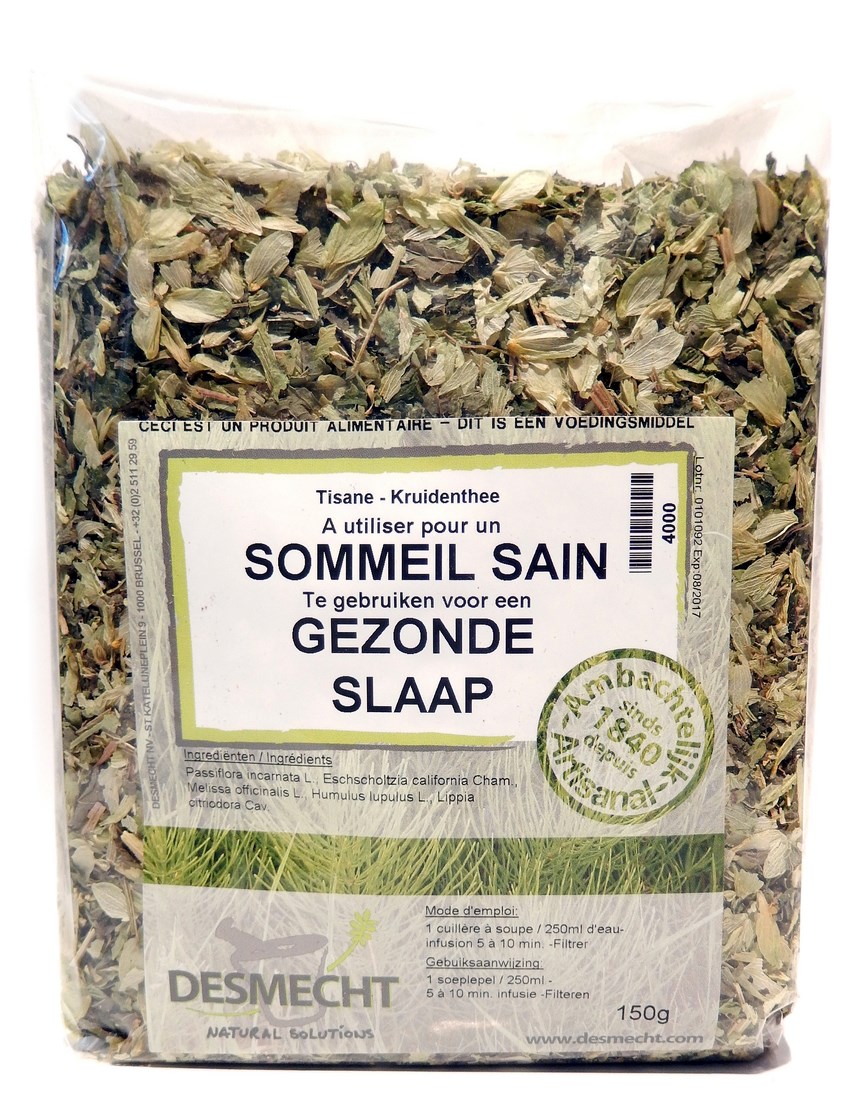 Acheter en ligne: Sommeil sain Tisane- 150g - Passiflora incarnata,  Eschscholtzia california, Melissa officinalis, Humulus lupulus, Lippia  citriodoraA utiliser pour un sommeil sainMode d'emploi:1 cuillère à soupe /  250ml d'eauInfusion 5 à